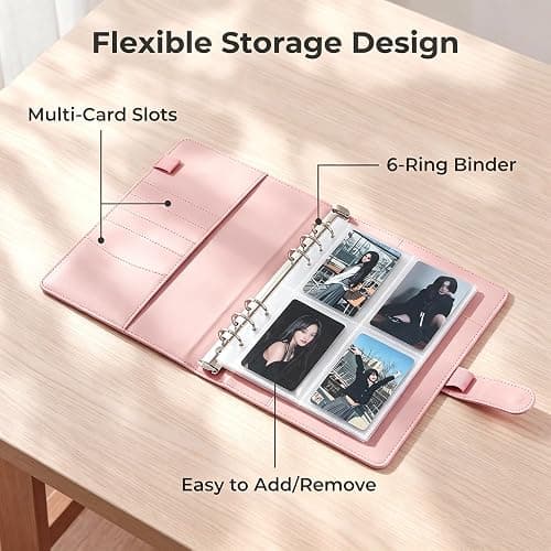 A5 Kpop Photocard Binder, 240 Slots Photo Card Holder Book Album, Pink | For Organizing Trading Card, 6 Ring A5 Binder, PU Leather Photo Card Collector collection Album,with Magnetic Buckle Closure thumbnail 5