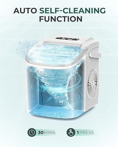 ecozy Portable Countertop Ice Maker - 9 Ice Cubes in 6 Minutes, 26 lbs Daily Output, Self-Cleaning with Ice Bags, Scoop, and Basket for Kitchen, Office, Bar, Party - White thumbnail 5