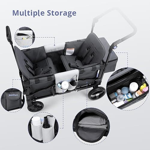 MOMFANN Stroller Wagon for Kids, Wagon Stroller Toddlers 2 Seaters, All-Terrain Baby Wagon Outdoor with Canopy, Parent Organizer, Adjustable Handle & Pull Bar for Infants and Toddlers, Gray thumbnail 6