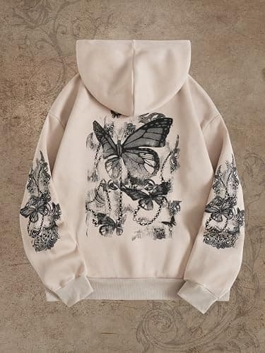 SOLY HUX Women's Graphic Hoodies Heart Print Drawstring Long Sleeve Pocket Sweatshirt Pullover Tops thumbnail 5
