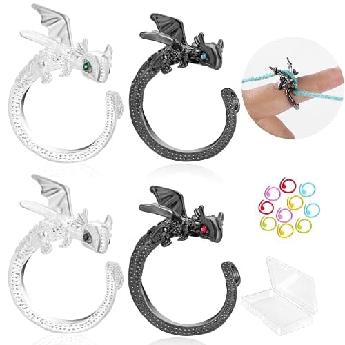 Wurosi 4PCS Crochet Rings, Dragon Tension Rings for Crocheting, Adjustable Crochet Tension Ring for Finger, Yarn Guide Rings for Crocheters Knitters Mom Grandma Gifts - Image 1