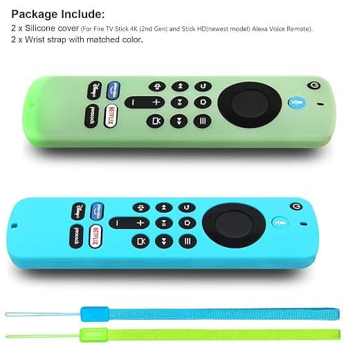 Pinowu Remote Cover Case (2pcs) Compatible with Fire TV Stick 4K HD 2nd (2024 Released) / Pioneer　Newest Alexa Voice Remote, Anti Slip Silicone Sleeve with Wrist Strap (Green, Turquoise, Glow) thumbnail 6