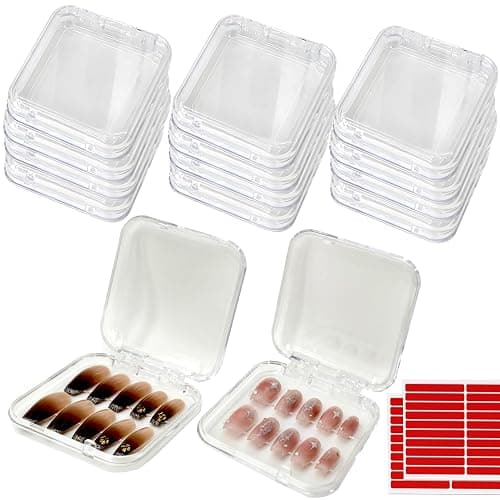 14 Pcs Press On Nail Packaging Box Press on Nail Storage Box for Press Ons with 60 Pcs Adhesive Double Sided Tape for Fake Nail Storage Case Nail Display Nail Salon Supplies Nail Art Business (Clear) - Image 1