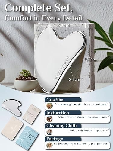 Rena Chris Gua Sha Facial Tools, Stainless Steel Guasha Tool for Acupuncture, Manual Massage Tool for Jawline Sculpting and Puffiness Reducing, Gua Sha Facial Massage Tool, Skin-Care Gift thumbnail 2