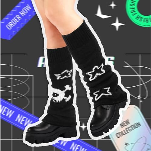 Nogeqi Star Black Leg Warmers for Girls,Skelanimals Leg Warmers Y2k,Gothic Skull Print Legwarmers,Wear Both Sides Kawaii Legs Warmer Fluffy,Gothic Accessory for Women and Girl (Double-Sided) thumbnail 5