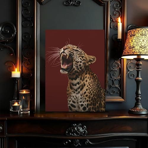 Luxury Leopard Roaring Wall Art High Fashion Red Aesthetic Poster Funky Hypebeast Style Animal Canvas Print Wall Decor for Modern Apartment Living Room Bedroom Office 8x12inch Wooden Framed thumbnail 4