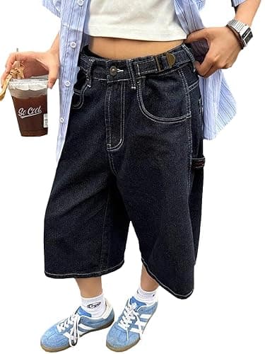 EMMIOL Womens Jorts Denim Shorts Y2k Vintage Baggy Mid Rise Bermuda Jeans Summer Knee Length Jort Short Pants - Image 1
