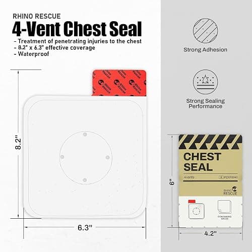 RHINO RESCUE Vented Chest Seal, 4 Vents, Sterile Emergency Trauma Dressing, Occlusive Adhesive Pad, IFAK Trauma Refill Medical First Aid Supplies for Wound Care, Gunshot Wound, Sucking Chest(2 Count) thumbnail 5