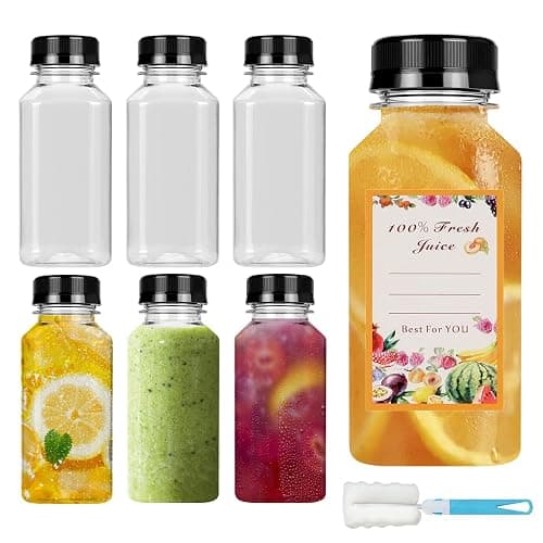 250ml Plastic Juice Bottles 6Pcs - Reusable PET Drink Bottles With Lids - Image 1