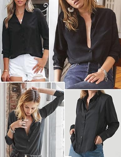 HOTOUCH Women Chiffon Button Down Shirts Long Sleeve Office Blouses Casual Business Work Tops Collared Shirt S-XXL thumbnail 2