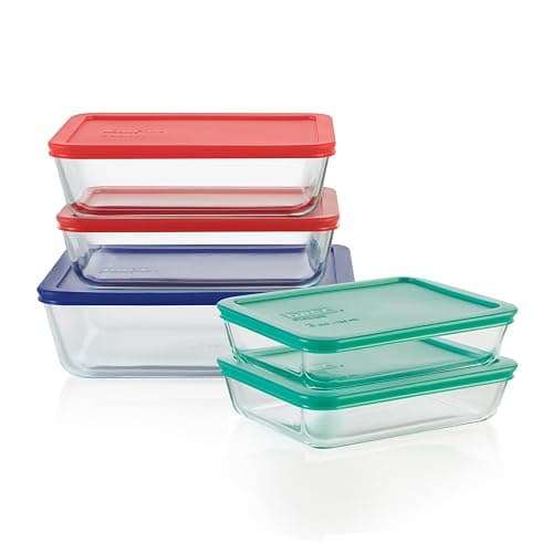 Pyrex Simply Store (5-Pack) Large Glass Food Storage Containers Set, (3, 6 & 11 Cup) Meal Prep Containers With BPA-Free Lids, Dishwasher & Microwave Safe - Image 1