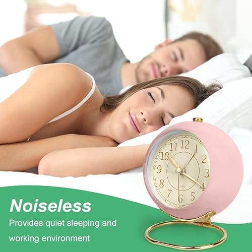 SHISEDECO Small Tableclocks Classic Non-Ticking Tabletop Alarm Clock with Backlight, Battery Operated Astronaut Deskclock with HD Glass for Living Room Bedroom Bedside Indoor Decor (Pink) thumbnail 7