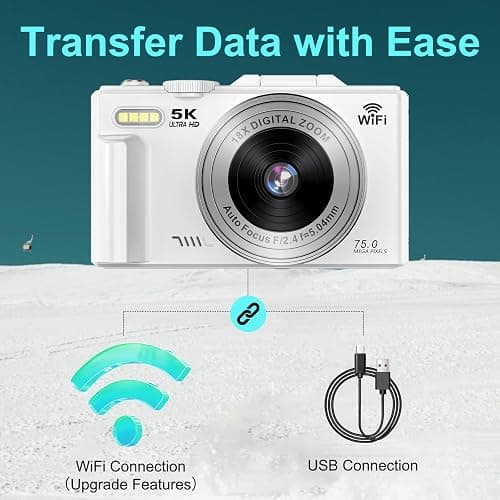 5K Digital Camera for Photography - 75MP WiFi Vlogging Camera for YouTube - UHD 18X Zoom Digital Cameras with Flip Screen 3" 180° - Travel Photography Flash Camara for Beginners & Adults thumbnail 5