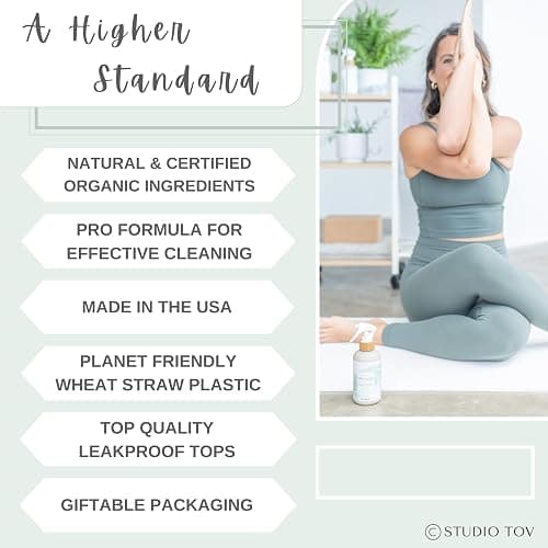 Studio TOV Organic Yoga Mat Cleaner Spray | 8 fl oz With Microfiber Cloth | Made in USA | Yoga Mat Spray for All Mats and Pilates + Yoga Accessories | Gym Equipment Cleaner thumbnail 4