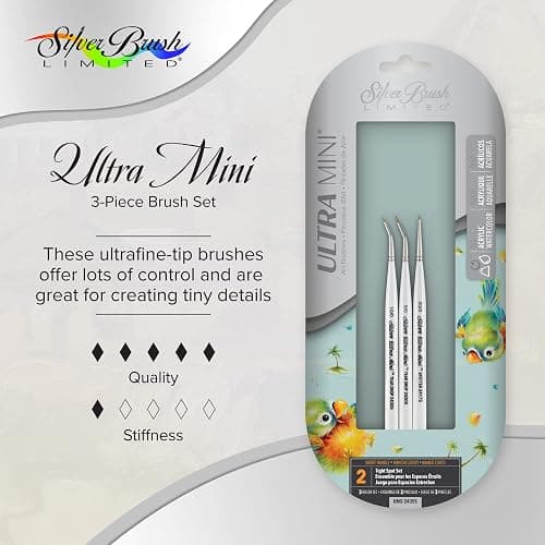 Silver Brush Limited UMS-2435S Ultra Mini Tight Spot Set, for Watercolor, Gouache, Inks, Dyes, Acrylic, & Heavy Body Paints, Set of 3, Size 20/0 Spotter, 5/0 and 10/0 Tear Drop Brushes, Short Handle thumbnail 3