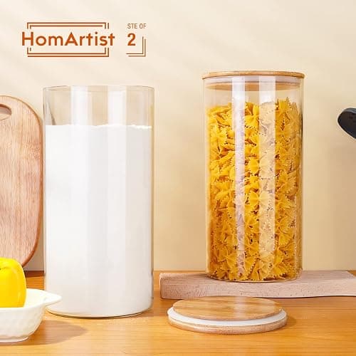 HomArtist Large Glass Flour and Sugar Containers 180oz x2 [Set of 2], Glass Food Storage Containers with Bamboo Lids, Glass Jar with Airtight Lids for Spaghetti Pasta,Rice,Cereal,Candy,Coffee, Oat thumbnail 2