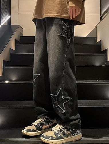 Mens Y2k Star Jeans High Waisted Hip Hop Streetwear Jeans Loose Baggy Embroidery Aesthetic Harajuku Denim Pants thumbnail 6