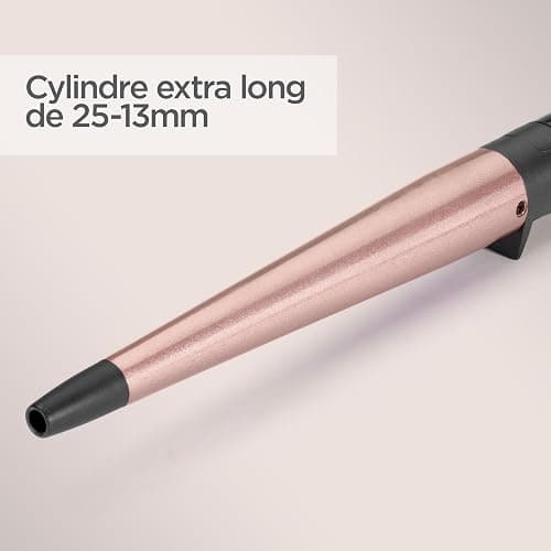 BaByliss Boucleur manuel conique Rose Quartz - Cylindre conique en céramique de 25 à 13mm, Pour des boucles et un wavy naturels, 6 réglages de température de 160°C à 210°C , Noir et rose, C454E thumbnail 2