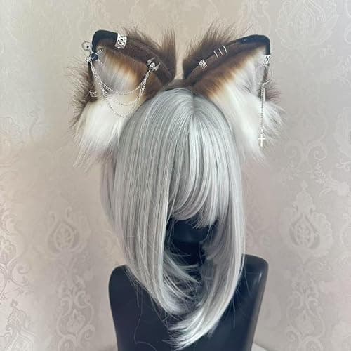 Cat Fox Wolf Ears and Tail Set - Plush Cosplay Clips Headband and Tail for Halloween, Costume Accessories,Gothic Punk 02ALL thumbnail 5