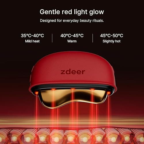 ZDEER LED Red Light for Face & Neck Massager Facial Care Device – Electric Gua Sha Brass Tool with Heat & Vibration for Firming, Sculpting & Skincare, Red thumbnail 3