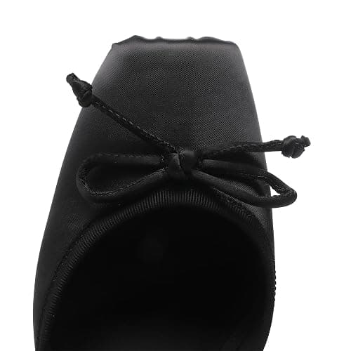 Riekhany Satin Ballet Heels for Women Closed Square Toe Bow Ballerina Heels Lace Up High Heel Slingback Pumps Strappy Stiletto Mary Janes Elegant Party Shoes thumbnail 6