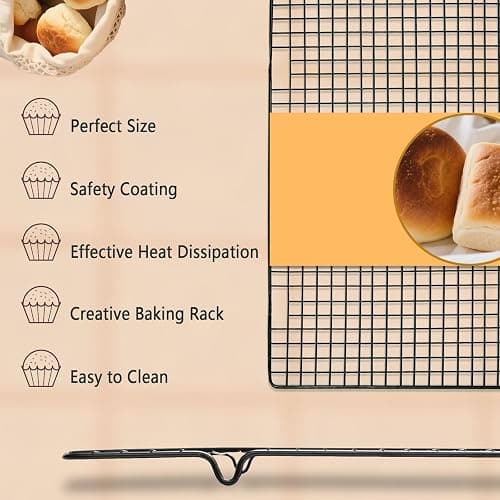 VNIMTI 2 Pack Cooling Rack for Baking Cooking, 16" x 10" Squares Wire Racks | Small, Squares Grids, Oven Safe Cookie Cooling Rack, Roasting, Grilling, Drying thumbnail 4
