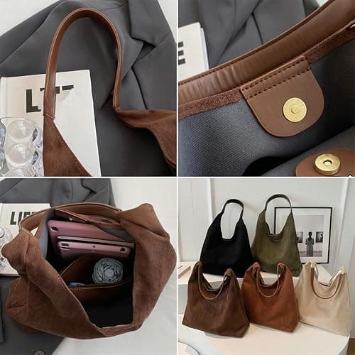 Womens Fashion Suede Shoulder Bags Large Tote Bag Retro Purse Handbag Casual Work Ladies Top Handle Satchel thumbnail 7