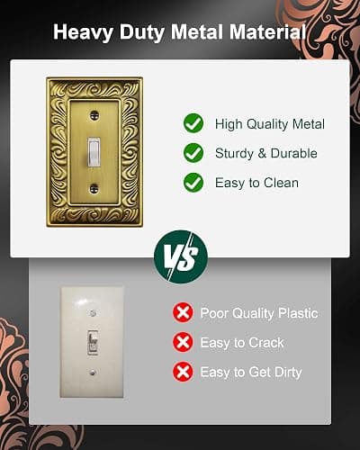 treewell 6-Pack Single Toggle Light Switch Cover Plate, Paisley Pattern Decorative Switch Plate Covers, Antique Brass 1 Gang Metal Wall Plate, Corrosion Resistant - 1 Toggle 6PK thumbnail 4
