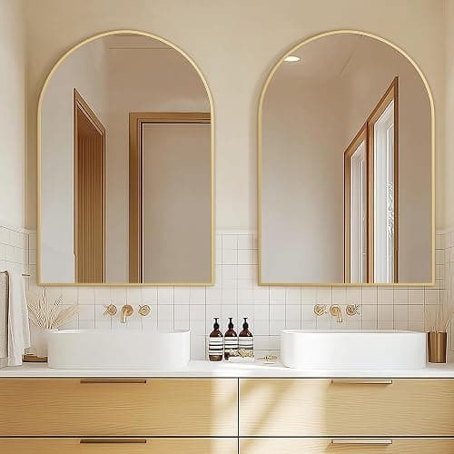Arched Wall Mirror for Bathroom,Mirrors for Wall,24''x36'',Vanity Mirror for Bedroom Dresser, Entryway, Living Room, Metal Frame (36''x24'',Gold) thumbnail 4