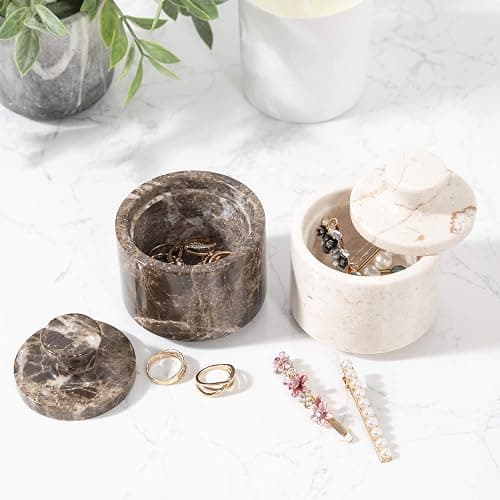 Brown Marble Salt Cellar with Lid (3.5oz) - Scratch-resistant & Easy-to-Clean Salt Containers for Countertop - Elegant & Versatile Marble Jar to Store Salt, Sugar & Dry Spices - Compact Salt Dispenser thumbnail 8