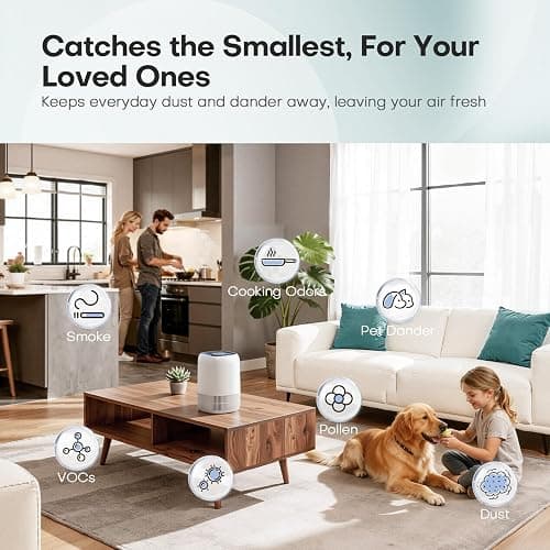 VOOPNU Air Purifiers for Home, High Efficiency Filter Up to 1076 Ft², White | for Pet Hair, Odors, Pollen, Smoke, Compact Air Cleaner with 3 Speeds, Timer, Aroma 22 dB Quiet 360°Intake, DH-JH12 thumbnail 5