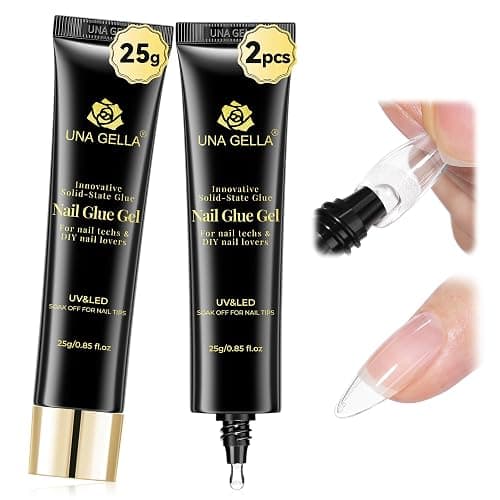 UNA GELLA 2Pcs x 25g Solid Nail Glue Gel, U V Gel Nail Glue for Nail Tips | LED Light Cured Strong Long-Lasting Hold, Easy to Buff & Soak Off, for Nails Extensions Not for Press-On Nails - Image 1