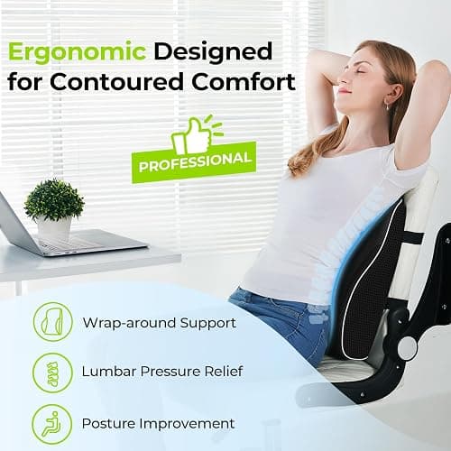 AUVON Lumbar Support Pillow for Office Chair with Patented Bulge for Lower Back Support, Ergonomic Office Home Essentials Improve Posture, Memory Foam Chair Cushion with Straps for Home, Office, Car thumbnail 8
