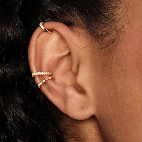Moodear Thin Chunky Ear Cuffs Non Piercing for Women - Dainty 14K Gold Plated/Sterling Silver Cuff Earrings Trendy Cubic Zirconia Huggie Hoop Cartilage Earring Jewelry Gifts thumbnail 4
