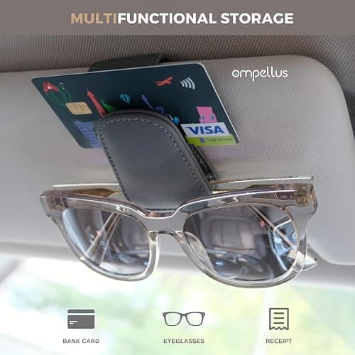 Ompellus Magnetic Leather Sunglass Holder, Eyeglass Hanger Clip for Car Sun Visor, Suitable for Different Size Eyeglasses(Black, 1 Pack) thumbnail 3