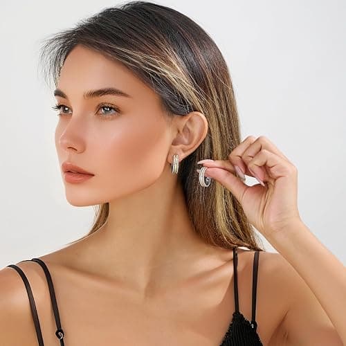 VEDAIM Gold and Silver Mixed Metal Earring Two Tone Studs Earrings for Women Chunky C Hoop Earrings Fashion Jewelry thumbnail 3