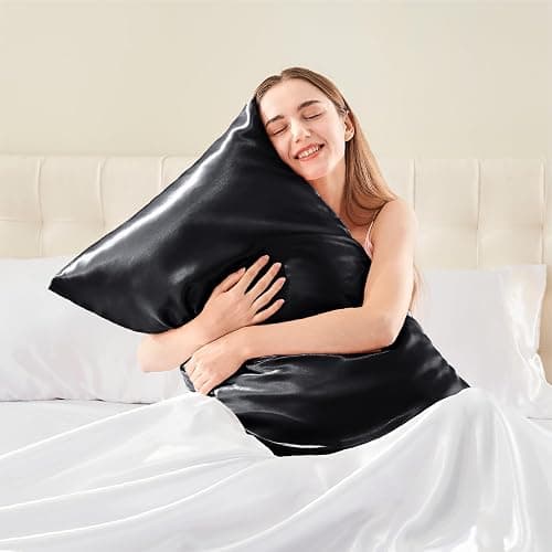BEDELITE Satin Body Pillow Cover, Super Soft and Cooling Body Pillow Pillowcase for Hair and Skin, Breathable Silky Full Long Pillowcase Cover(20"x54", Black) thumbnail 2