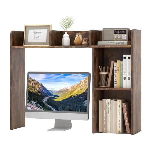 Tangkula Desktop Bookshelf, Countertop Storage Hutch with 5 Shelves for Computer Desk, 3-Tier Display Rack, Multipurpose Wood Desktop Hutch Storage Organizer for Dorm Office, Brown - Image 1