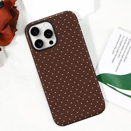 flewfun Magnetic for iPhone 15 Pro Max Case Cute Polka Dot Phone Case, Shockproof Slim TPU and Hard PC Protective Phone Cover Compatible with MagSafe Designed for Women Girls, Brown thumbnail 8