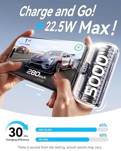 golioklsy [2 Pack Mini Portable Charger USB C, 5000mAh Cell Phone Portable Power Bank, 22.5W Max Fast Charging Battery Pack for iPhone17/16/15/Android etc, Travel Essential, LCD Display, Black&Black thumbnail 2