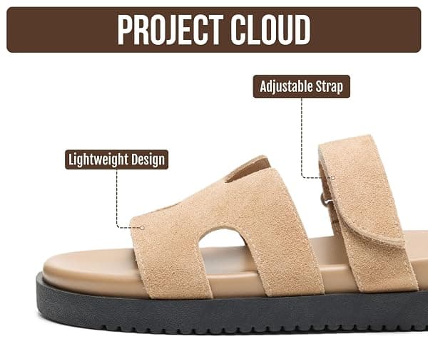 Project Cloud 100% Genuine Leather Sandals for Women Footwear - Stylish Womens Sandals with Plush & Soft Insole - Non-Slip and Water-Resistant Beach Sandals Slides for Women (Mayvy) thumbnail 3