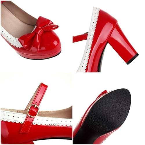 FOREADA Mary Jane Shoes for Women Kawaii Platform High Heels Retro Bow Lolita Shoes Vintage Dress Pumps Black/Red/Yellow thumbnail 6