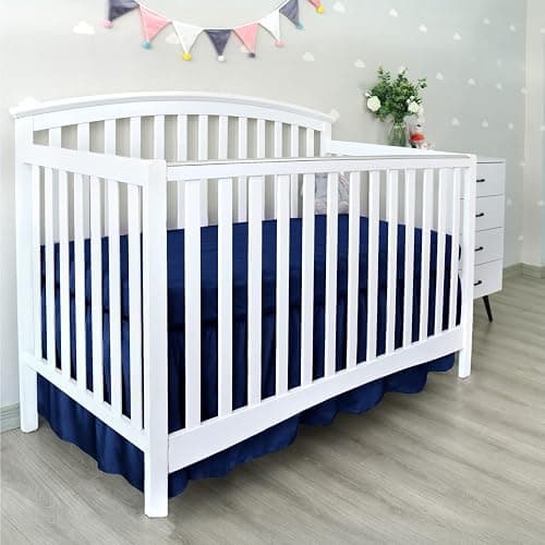 Biloban Crib Bed Skirt Navy 4 Sides Pleated Dust Ruffle Adjustable Fit Standard Crib Toddler Bed Skirts for Baby Boy or Baby Girl Crib Bedding, Navy Blue Crib Skirt Machine Wash thumbnail 6