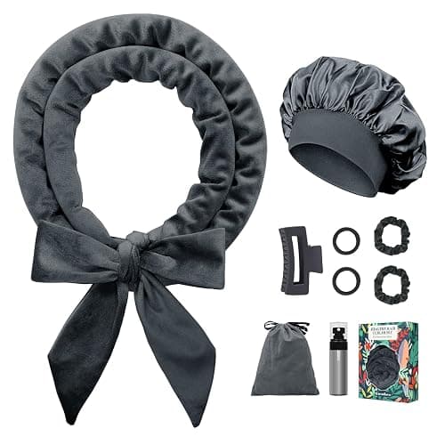 Gwabee No Heat Overnight Hair Curlers Headband, 70" Soft Ribbon Curl Wrap for Long Hair - 9 PCS Curling Rods Set - Grey - Image 1