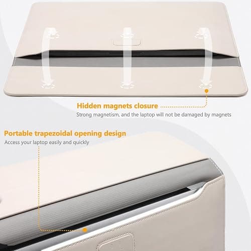 HYZUO 13 Inch Laptop Sleeve Case with Stand for 2025-2018 MacBook Air 13 M4 M3 M2 M1, 2025-2016 MacBook Pro 13 M2 M1, 13" iPad Pro/Air, Surface Pro 11/10/9, XPS 13, with Pouch, Beige thumbnail 4