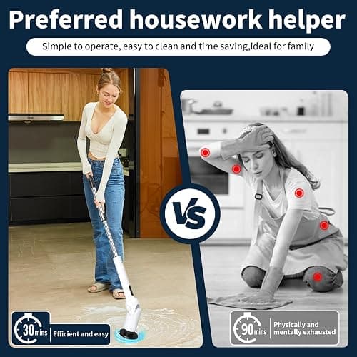 Electric Spin Scrubber - Cordless Cleaning Brush with Digital Display, 2 Speeds, 8 Brush Heads, IPX7 Waterproof, Adjustable Long Handle for Bathroom, Tub, Tile, Shower, and Car thumbnail 3