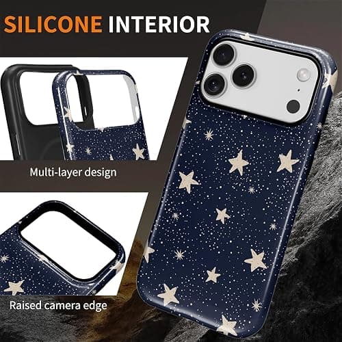 casesok for iPhone 17 Pro Max Case,Compatible with MagSafe,Dual-Layer Hard Shell + Silicone Cover,Full Body Protection Shockproof Case for iPhone 17 Pro Max-Midnight Starry Sky thumbnail 2