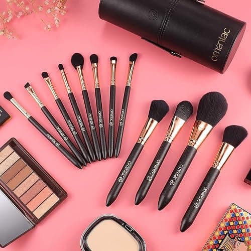 OMANIAC Professional Makeup Brushes Set (12Pcs), Pearl Flash Handles, Comfortable to Hold and Easy to Use. Black Travel Make up Brushes Set with Case thumbnail 6