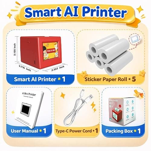 Bioetva AI Smart Voice Sticker Printer Box, Smart Thermal Sticker Printer with Voice Control & Display, Inkless Portable Mini Printer for DIY, Study & Creative Fun, Includes 5 Rolls of Paper thumbnail 7