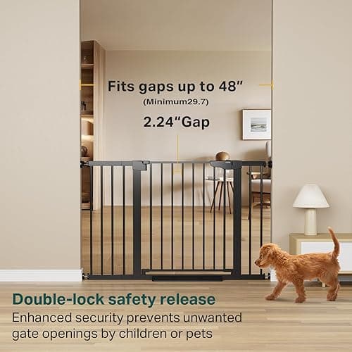 Cumbor 29.7-48" Baby Gate for Stairs, Mom's Choice Awards Winner-Dog Gate for Doorways, Auto Close Safety Pet Gate for Dogs Indoor, Easy Install Pressure Mounted Child Gate with Walk Thru Door, Black - Black - 29.7-48"W x 30.5"H thumbnail 3